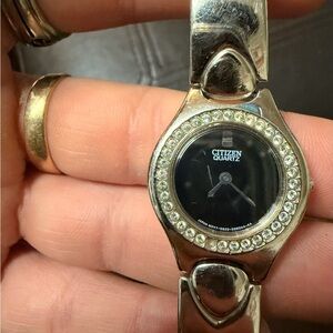 Citizen Silver Bracelet Watch with Black Dial and Crystal Bezel